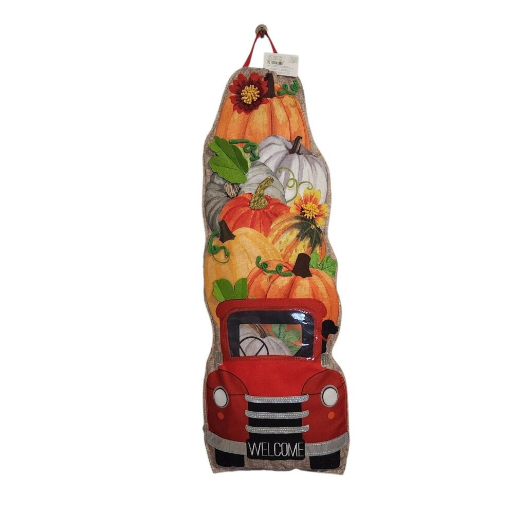 Fall Harvest  Pumpkin Welcome Door Sign 34.5''H double sided